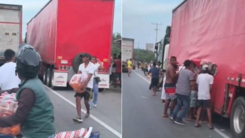 saqueo a camión de bebidas en la vía a Ciénaga