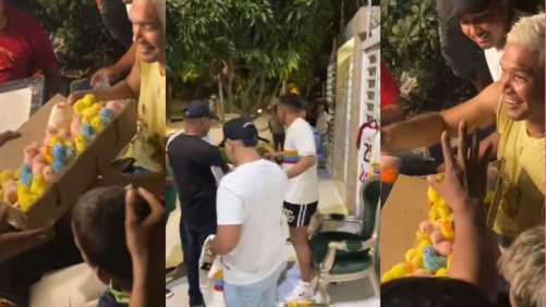 el futbolista le compró $ 100.000 en pollitos de juguetes a un niño que vendía por las calles de Barranquilla