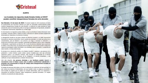 Cristosal sale en defensa de pandilleros del Tren de Aragua deportados a El Salvador