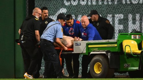 Un hombre cae de los Gradins del PNC Park de Pittsburgh durante una parte de béisbol
