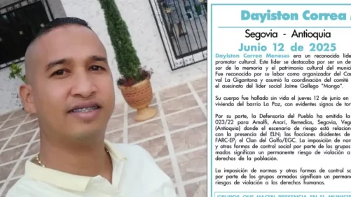 Asesinan al líder social Dayiston Correa Meneses en Segovia, Antioquia: esto es lo que se sabe