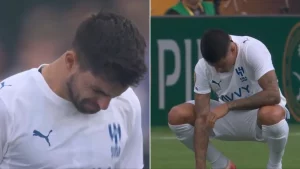 Las lágrimas de Rubén Neves y Joao Cancelo en el minuto de silencio por Diogo Jota antes del Fluminense