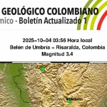 Temblor en Colombia hoy 4 de octubre| Servicio Geológico Colombiano reportó sismo de magnitud mayor a 3 puntos: epicentro y más detalles